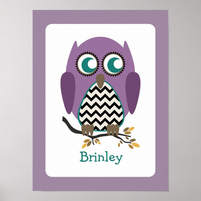Poster Papier pour la nurserie au motif de hibou chevron  (Devant)
