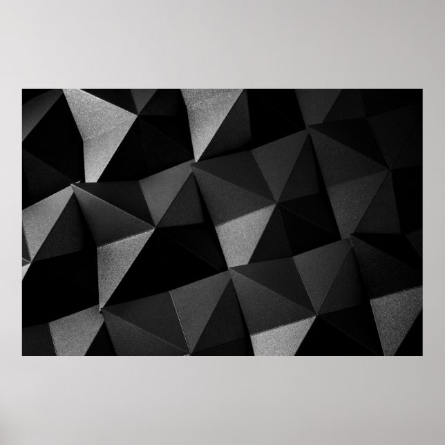 Poster Papier texturé plié noir origami brillant abstrait (Devant)