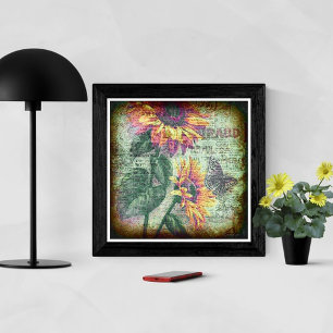 Poster Papier Tournesol Papillon Botanique Rustique Gras