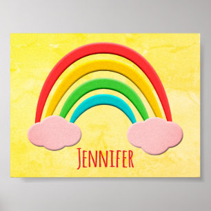 Poster Papier Vieilli Coupé Arc-En-Ciel Et Nuages Roses