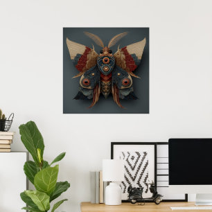 Poster Papillon 3D symétrique orné avec des accents dorés