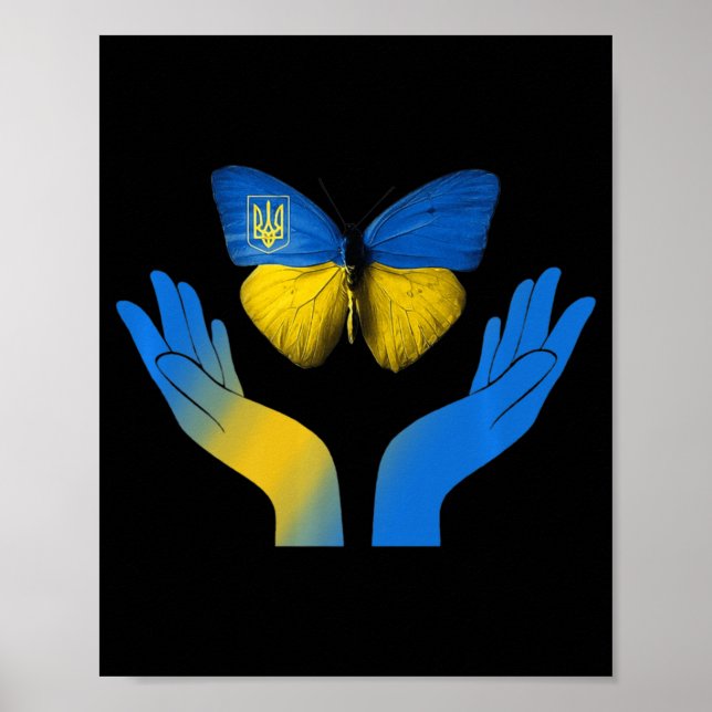 Poster Papillon à main Ukraine Pavillon ukrainien avec U (Devant)