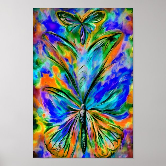 Poster Papillon abstrait # 1 , variation de couleur 1 (Devant)