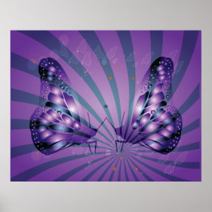 Poster Papillon Abstrait pourpre avec ailes rayonnantes