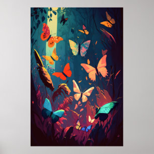 Poster Papillon Animal Portrait Peinture Faune Forêt