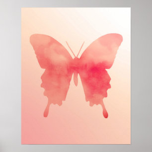 Poster Papillon aquarelle - Corail et Pêche