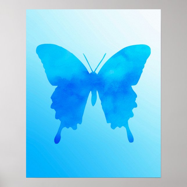 Poster Papillon aquarelle - Nuances de bleu ciel (Devant)