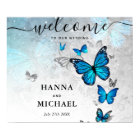 Papillon argent et bleu Bienvenue Mariage