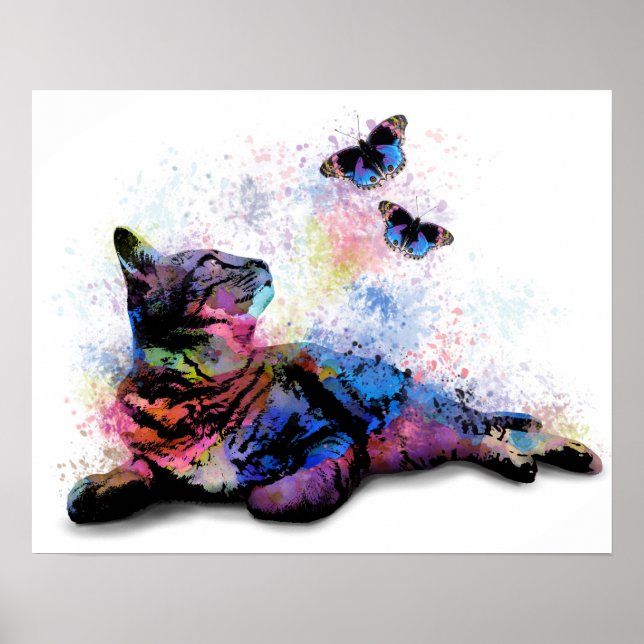 Poster Papillon au chat 614 (Devant)