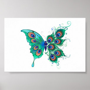 Poster Papillon aux plumes de paon vert
