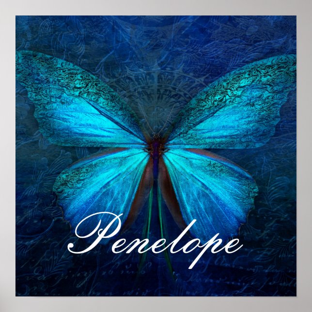 Poster Papillon bleu de la joie et de la chance (Devant)