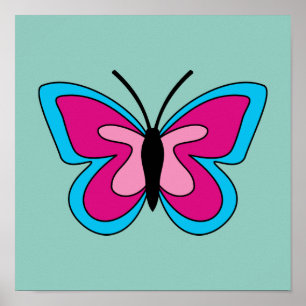 Poster Papillon bleu magenta rose