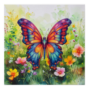 Poster Papillon Bleu Orange ailes