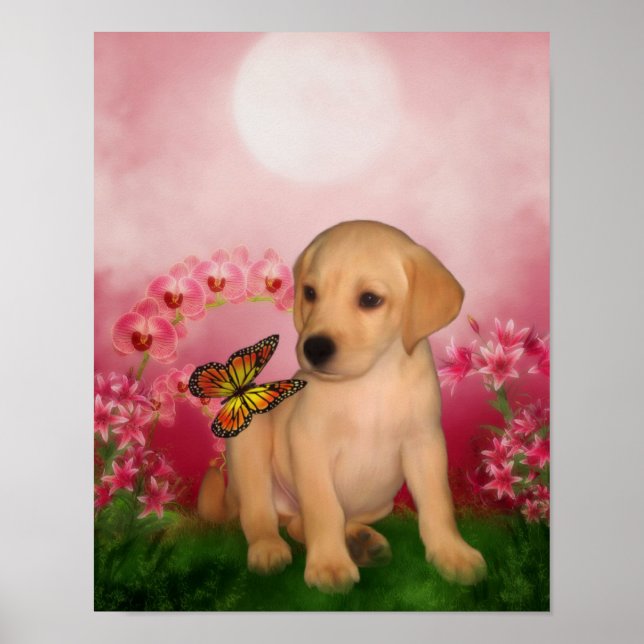 Poster Papillon Chiot de laboratoire jaune Papillon Lily  (Devant)