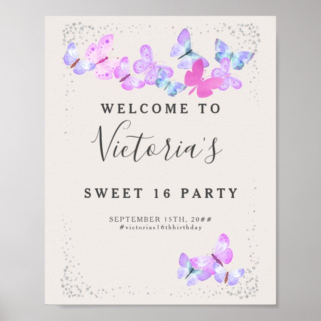 Poster Papillon Ciel Aquarelle Papillons Bienvenue (Devant)