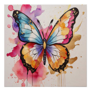 Poster Papillon coloré avec éclaboussure artistique