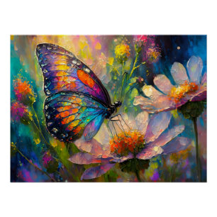 Poster Papillon coloré et Fleurs sauvages à Sunrise