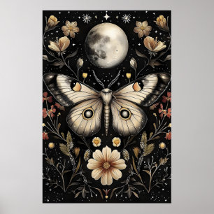 Poster Papillon dans un jardin de fleurs sombres au clair