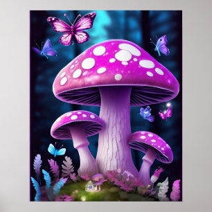 Poster Papillon de champignons Forêt enchantée COULEUR PU