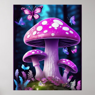 Poster Papillon de champignons Forêt enchantée COULEUR PU