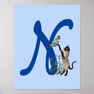 Poster Papillon de chat siamois mignon monogramme initial