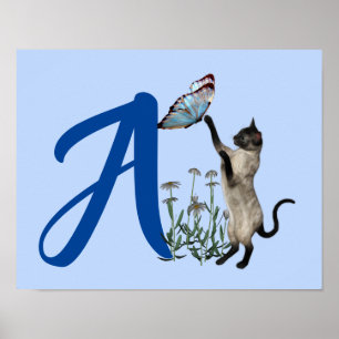 Poster Papillon de chat siamois mignon monogramme initial