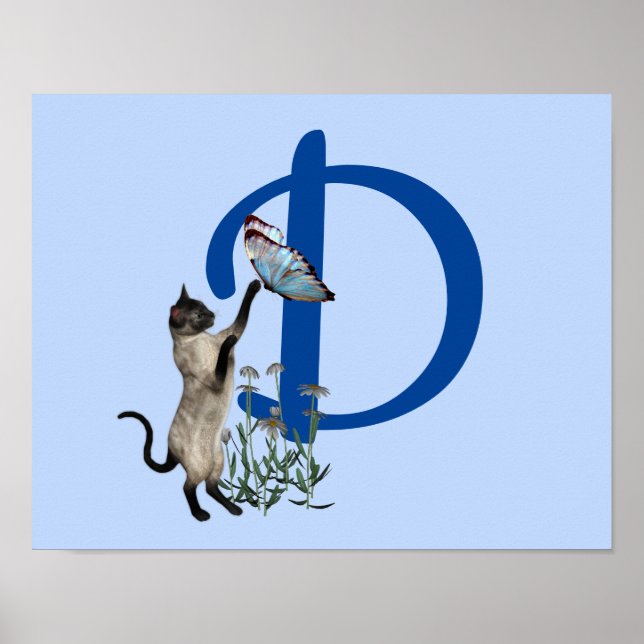 Poster Papillon de chat siamois Monogramme Initial D (Devant)