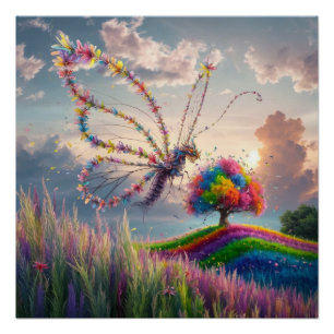 Poster Papillon de dragon lunaire en fleur : complexe