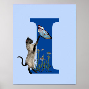 Poster Papillon de fleurs de chat siamois Monogramme Init