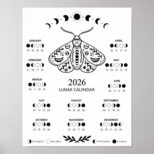 Poster Papillon de sorcellerie Calendrier lunaire céleste (Devant)