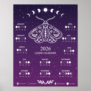 Poster Papillon de Sorcellerie Calendrier Lunaire Céleste