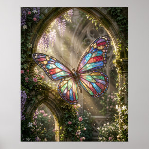 Poster Papillon de Vitrail en Fleur