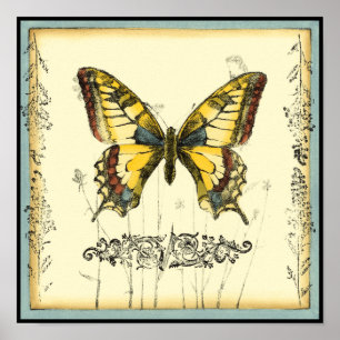 Poster Papillon décoratif avec Fleur sauvage