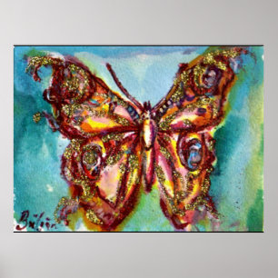 POSTER PAPILLON D'OR EN BLEU