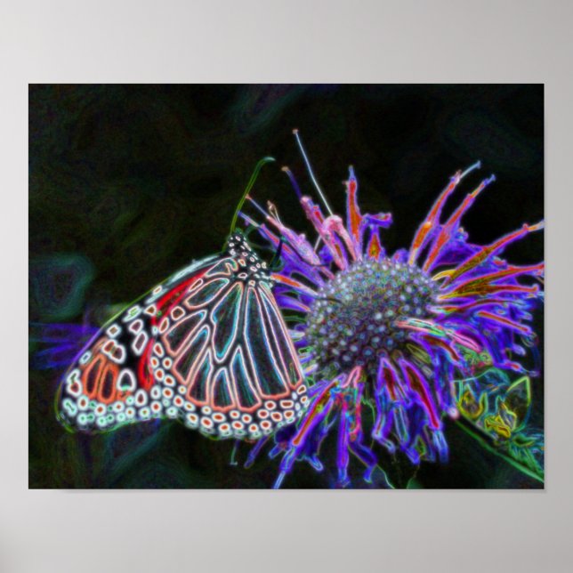 Poster Papillon électrique Abstrait Nature Art (Devant)