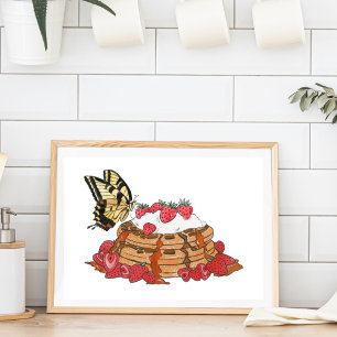 Poster Papillon et gaufres Décor de cuisine sucré