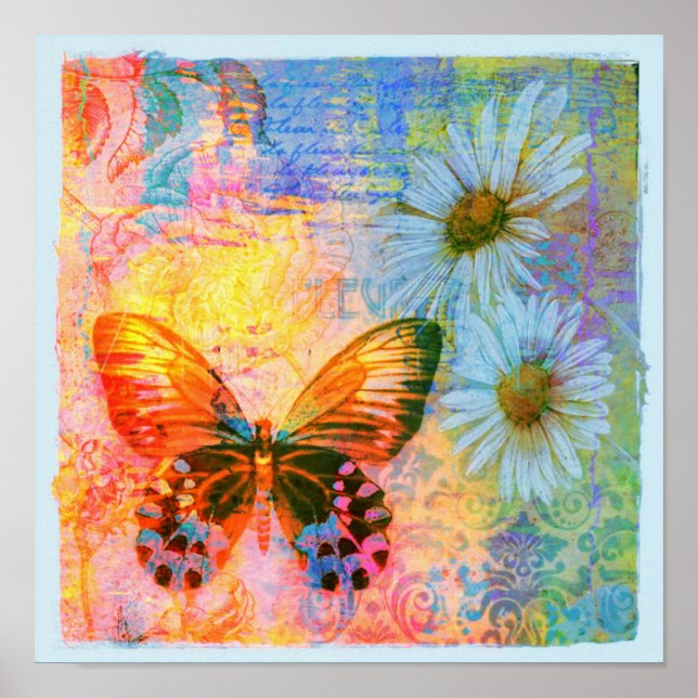 Poster papillon et marguerites (Devant)