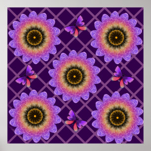 Poster Papillon et motif de grille de fleurs Cottagecore