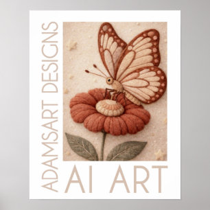 Poster Papillon Fantaisiste sur Fleur Art en Feutrine Vin