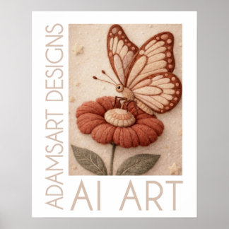 Poster Papillon Fantaisiste sur Fleur Art en Feutrine Vin