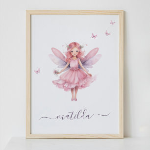 Poster Papillon Fée Whimsical Nom de la pépinière rose