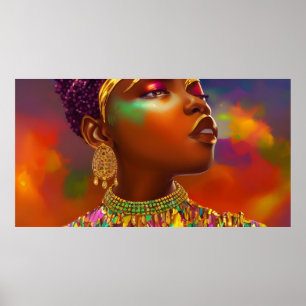 Poster Papillon Femmes africaines or bijou jaune fantaisi
