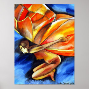 Poster Papillon fille surréaliste art imaginaire original