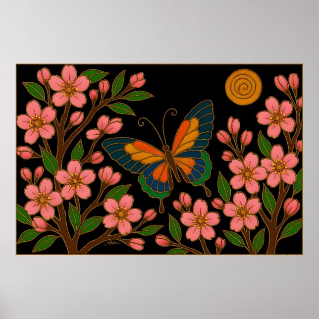 Poster Papillon Fleur de Cerisier Lune (Devant)