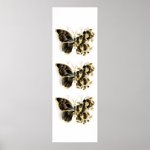 Poster Papillon fleur d'or avec orchidée noire