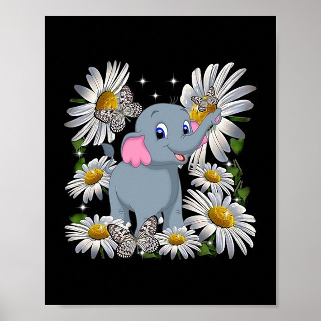 Poster Papillon Fleur Faisy Eléphant mignon (Devant)