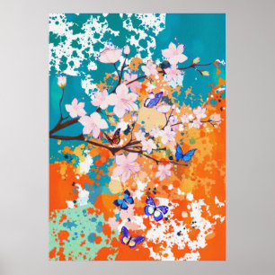 Poster Papillon Fleurs Et Papillons