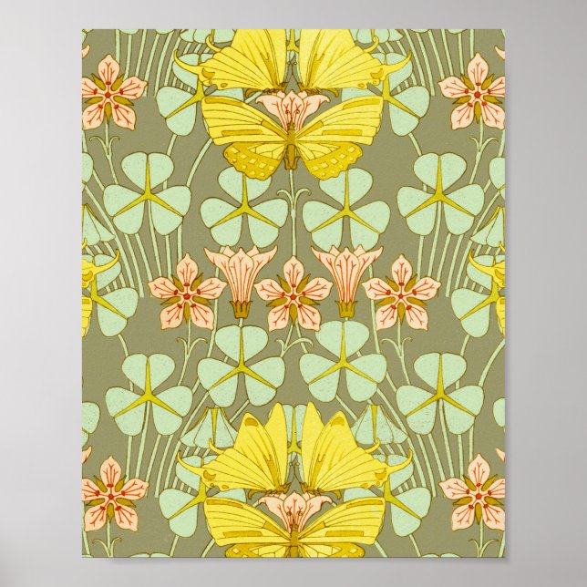 Poster Papillon Floral Botanique coloré (Devant)