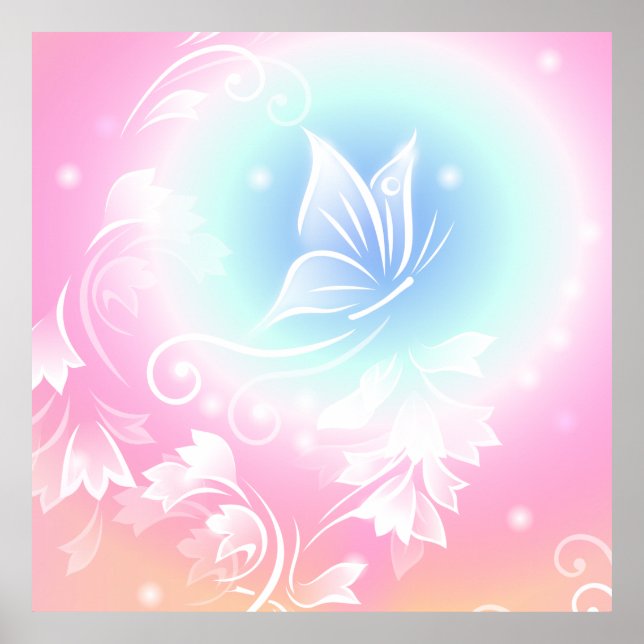 Poster Papillon floral rose (Devant)