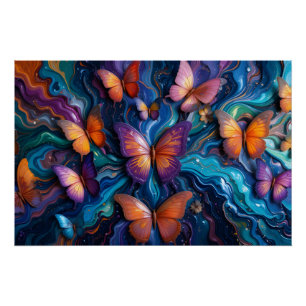 Poster Papillon Fluide Art